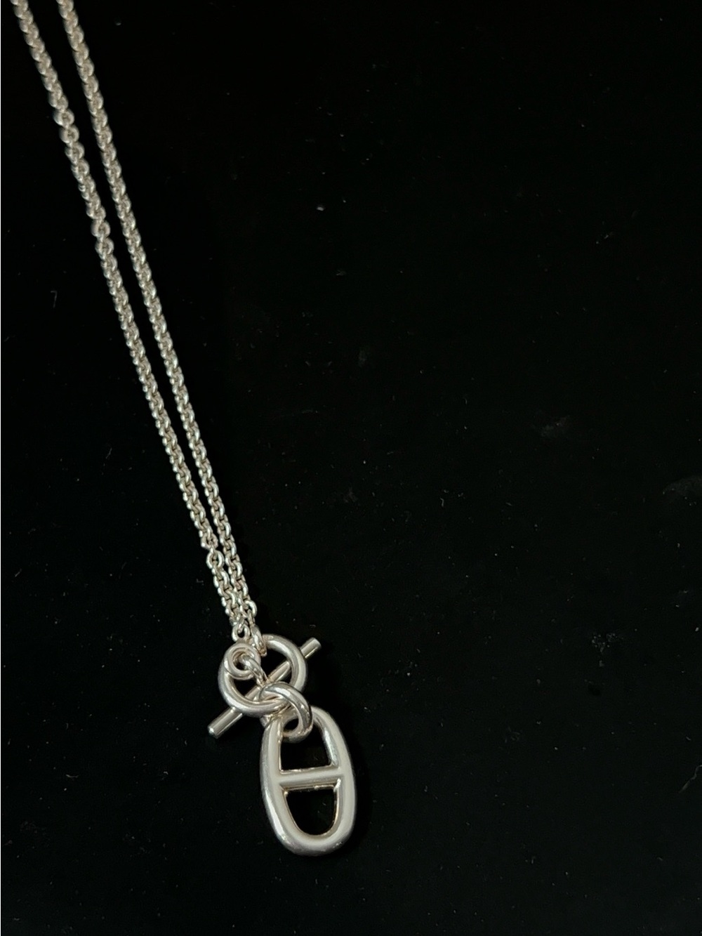 Hermes Sterling Silver Toggle Pendant Necklace - Silver